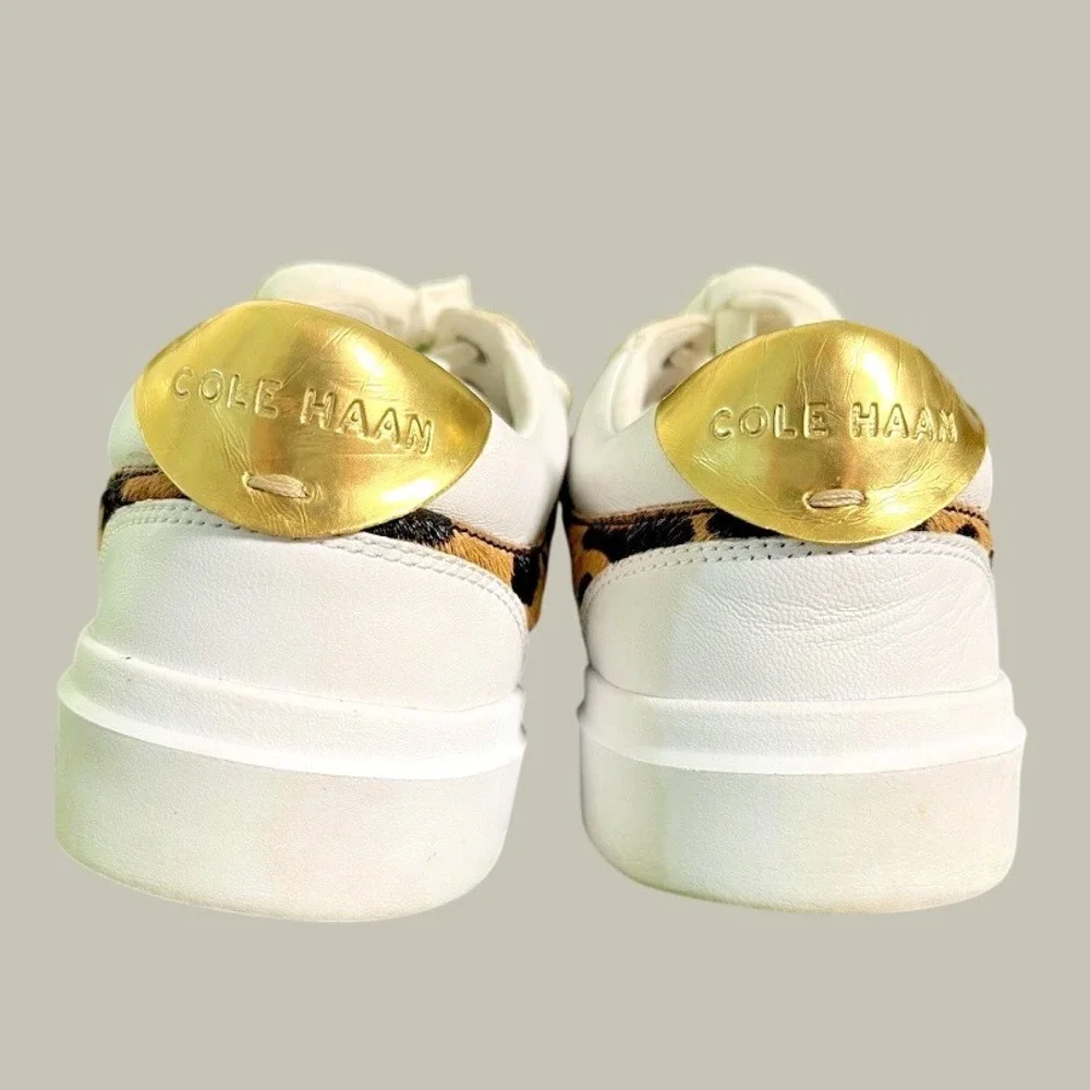 Cole Haan Grand Crosscourt White Leather Leopard Calf Hair Sneakers 7B